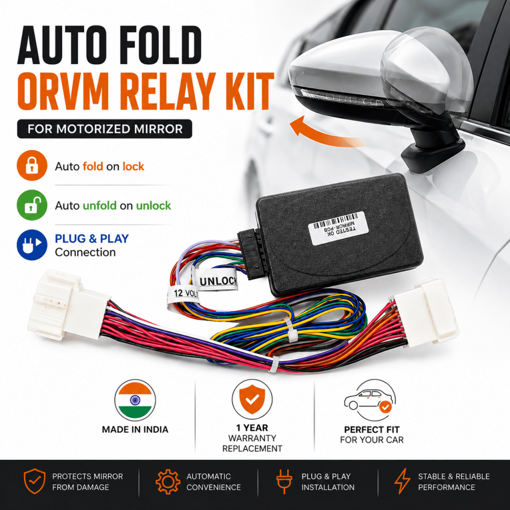 Automatic Side Mirror Folding Relay Kit for Baleno, Glanza, New Brezza, Fronx, Grand Vitara, Hyryder, Evitara, E Bella, Celerio, Dzire, Ertiga, Ignis, Jimny, S-Cross, Swift, Taisor, Rumion, Wagon R & XL6 Automatic Side Mirror Folding Relay Kit for Baleno, Glanza, New Brezza, Fronx, Grand Vitara, Hyryder, Evitara, E Bella, Celerio, Dzire, Ertiga, Ignis, Jimny, S-Cross, Swift, Taisor, Rumion, Wagon R & XL6
